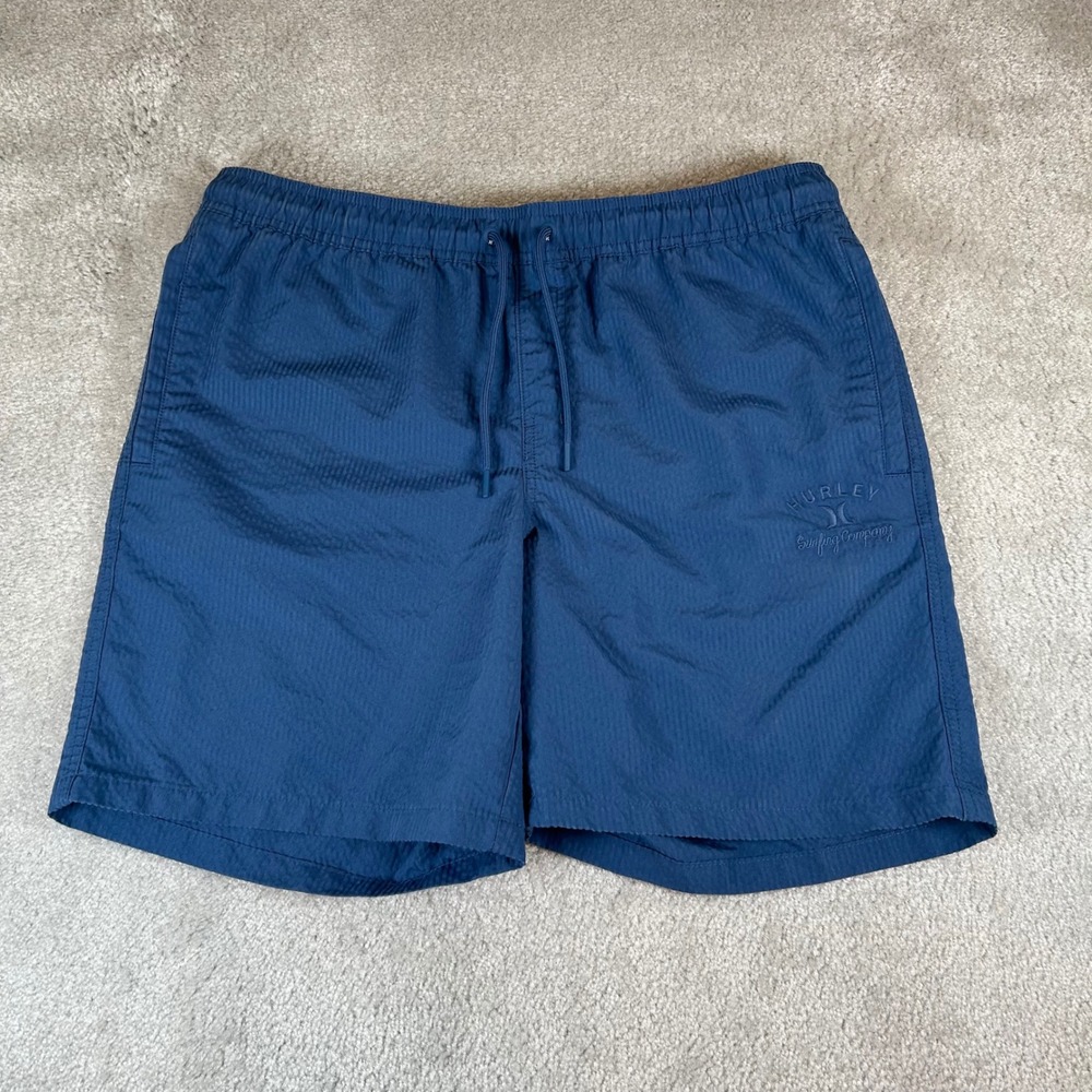 Hurley Swim Shorts Men's XL Blue Textured Drawstring Board Shorts HSP25SMB-16514